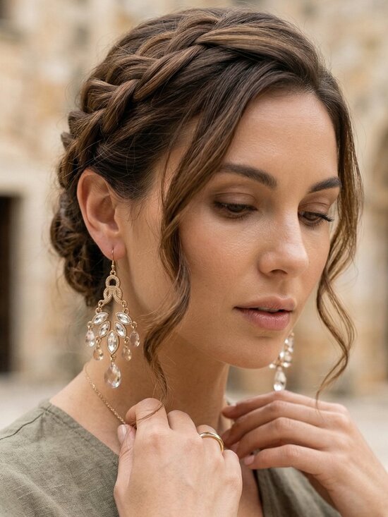 Boho Gold Filigree Chandelier Earrings - Picture 3 of 4